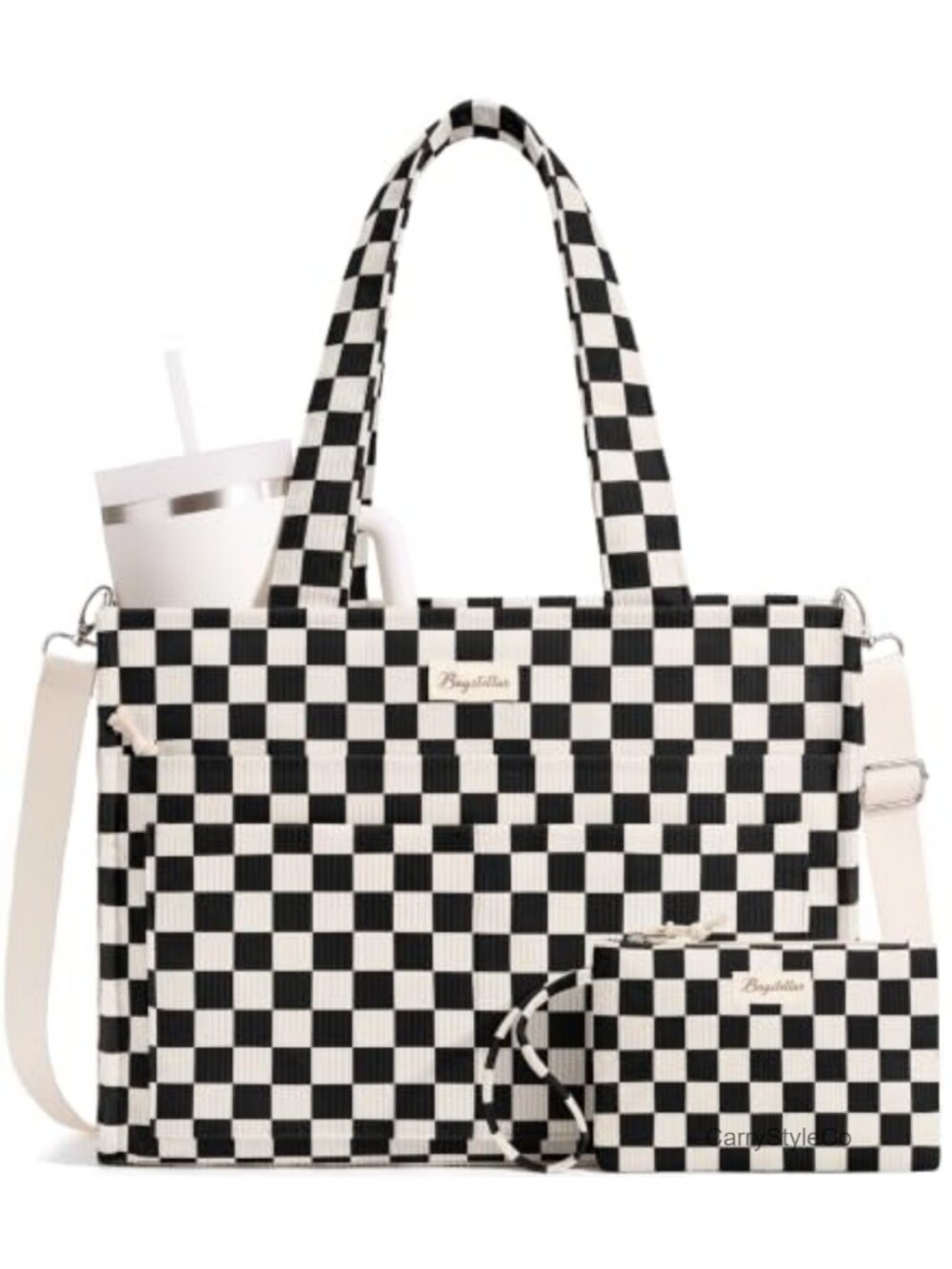Corduroy Tote Bag for Women 15 Pockets Fits 40oz Tumbler 15.6" Laptop Work